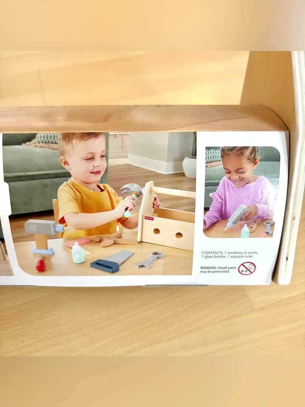 Fisher-Price Wooden Tool Box with Toy Drill Hammer Pliers Saw Wrench *NEW*